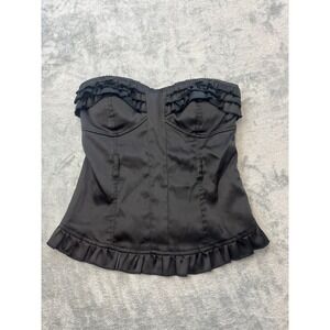Seductions Satin Black Corset Top Strapless Fairy Grunge Ruffles Small 33-176